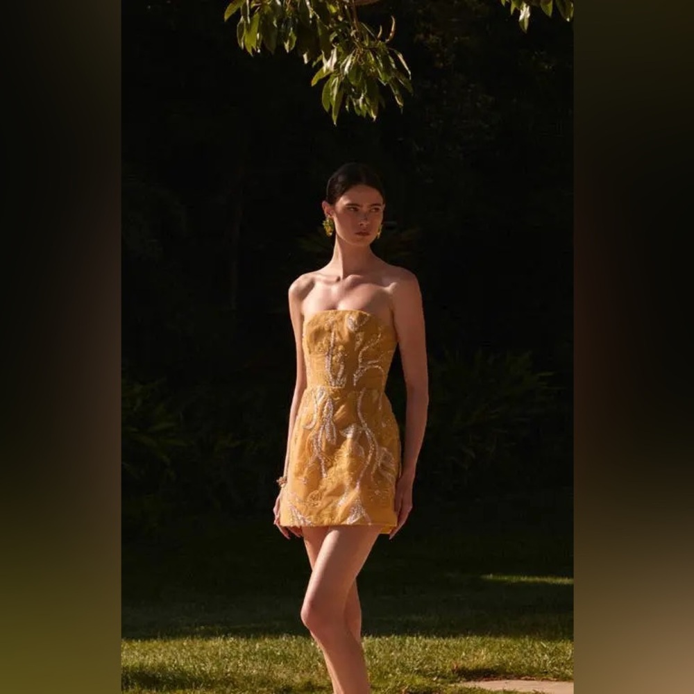 HELSI  Marisa Floral Strapless Fit & Flare Mini Dress In Yellow Size XS NWOT